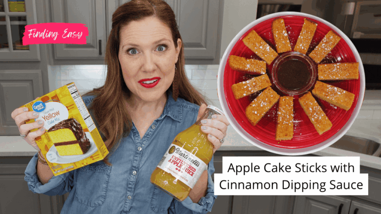 apple cake sticks served with cinnamon dipping sauce on a plate