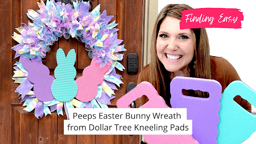 Peeps bunny wreath Easter decor made with colorful marshmallow bunnies