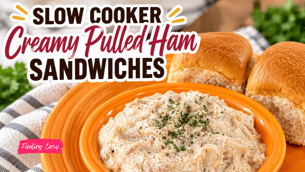 Creamy pulled ham sandwiches served with rolls in a home kitchen