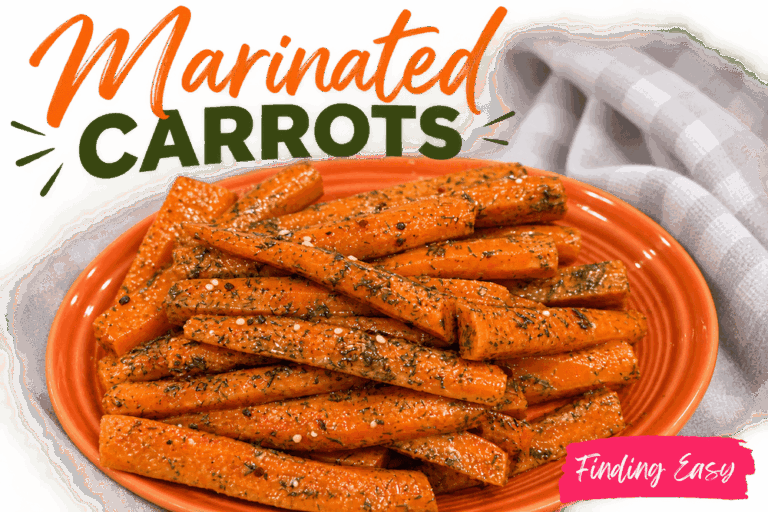 Marinated carrots with dill, chili crisp and sesame seeds served on an orange plate.